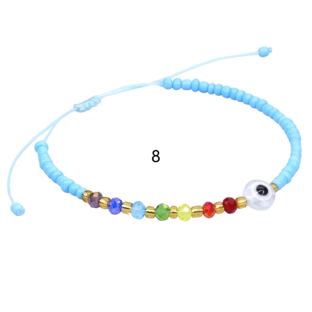 Pulsera con cuentas de vidrio y cuentas de cobre, ojos de demonio, ajustable, tejida a mano, cuerda para