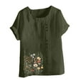 thumbnail image 3 of Hvot&aat Linen Tops for Women Casual Loose Fit Vintage Boho Blouse Oversize Crewneck Short Sleeve T-Shirts, 3 of 3