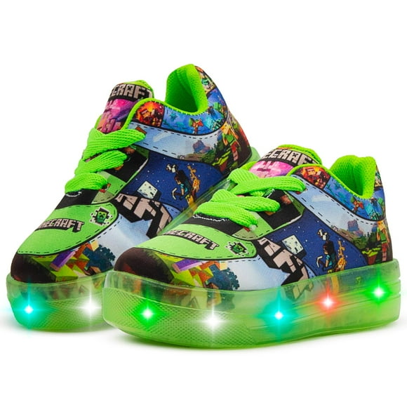 Tenis Luces Led Para Niño Moda VideoJuegos Mounstruo Creeper verde 14