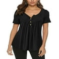 thumbnail image 1 of Tuniques d'Été pour Femmes Grande Taille Manches Courtes Blouses Décontractées Florales Henley, 1 of 5