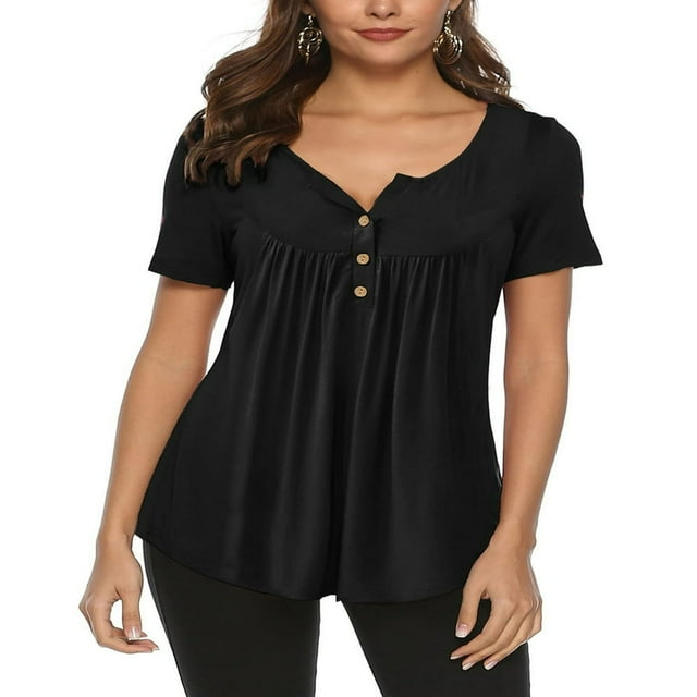 Tuniques d'Été pour Femmes Grande Taille Manches Courtes Blouses Décontractées Florales Henley