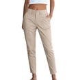 thumbnail image 2 of Hulanddfd Womens Pants High Waist Cargo Trousers, Olive Button Fly Straight Leg Pants with Pockets, Casual 9/18 Length Bottoms, 2 of 6