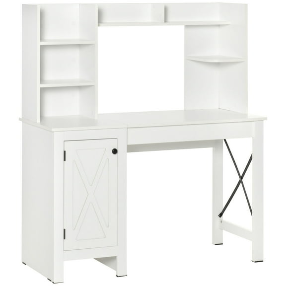 SKTPI Farmhouse Computer Desk with Hutch and Cabinet, Home Office Desk with Storage, for Study, White