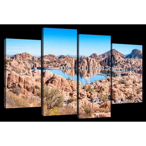 Elephant Stock Watson Lake Wall Art - Horizontal Multi Panel Canvas - 4 Pieceliving Room Wall Decor - Photography Nature Multi Panel - Blue And Beige Decor - 30" x 18"