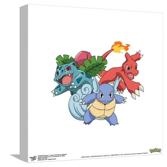 Gallery Pops Pokémon - Ivysaur, Charmeleon, Wartortle Canvas Wall Art, Unframed Version, 12" x 12"