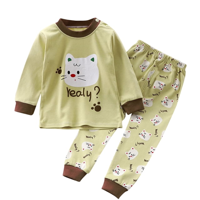 Odeerbi 3M-6Y Niños Algodón Pijamas Otoño Long Johns Manga Larga Tops Pantalones Conjunto Suave Impresión Ropa de Dormir Dos Piezas Pijama Set