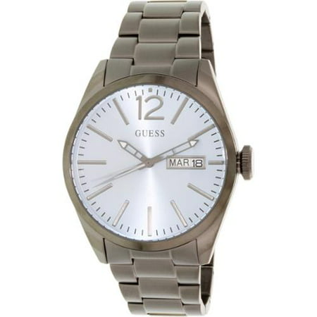 GUESS Men's U0657G1 Vintage Inspired Grey Watch with Sky Blue Dial, Day & Date Functions