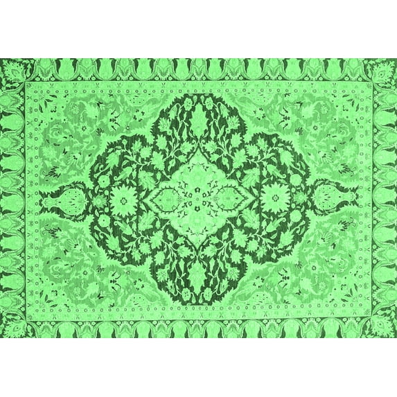 Ahgly Company Indoor Rectangle Geometric Emerald Green Traditional Area Rugs, 7' x 9'