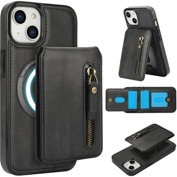 for iPhone 13 Case with 2-in-1 Detachable Magnetic Wallet 4 Card Slots and 1 Zipper Bag Compatible MagSafe and RFID Blocking Stand Wireless Charging,7 Color