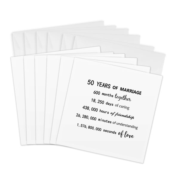 3drose, 50 Years of Marriage 50th Wedding Anniversary in Months Days Hours, 6 Greeting Cards with Envelopes