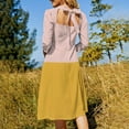 thumbnail image 5 of Pink And Yellow Color Block Women's 3/4 Sleeve Dresses Elegant A-Line Midi Dress Flare Summer Casual Sundress, 5 of 9