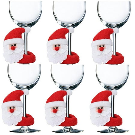 

6 PCS Christmas Wine Glass Set Decoration Snowman Elk Santa Claus Christmas Decorations for Home Table Dinner