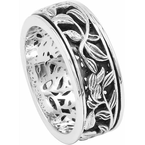 Earth Gems Jewelry Sterling Silver Floral Spinner Ring for Women – Anxiety Relief Meditation Band