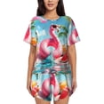 thumbnail image 1 of Balery Tropical Flamingo Pool Float Conjunto de Pijama para Mujer con Estampado, Dos Piezas de Manga Corta y Shorts, Ropa de Dormir Suave con Cuello Redondo y Bolsillos-4X-Large, 1 of 6
