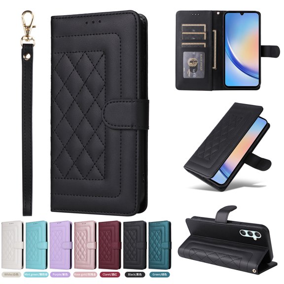 JTCASES Compatible with Samsung Galaxy A34 5G 6.6 inch Case Wallet Flip Folio Case [Kickstand] with RFID Blocking Card Holders [Shockproof] Wrist Strap Cover for Men Women Girls, Black