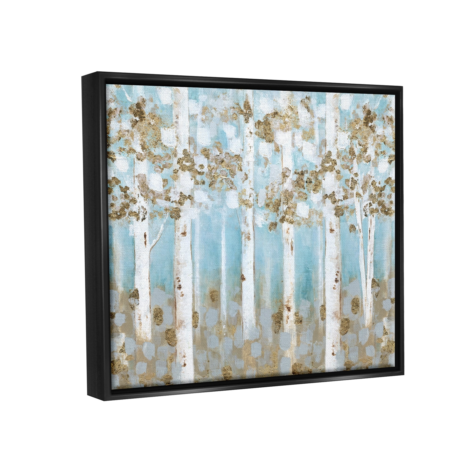 Stupell Industries Spring Birch Tree Forest Soft Blue Contemporary Landscape Jet Black Framed Floating Canvas Wall Art, 24x30, by Janet Tava