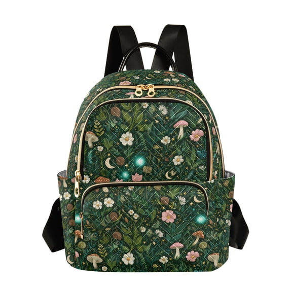 FORMRS Mini Backpack Purse for Women Quilted Travel Daypack Casual Shoulder Bag, Green Forest Pattern