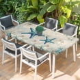 thumbnail image 2 of Teal Starfish Coastal Table Cloths for 4 Foot Rectangle Tables, Vintage Summer Beach Nautical Patio Waterproof Elastic Fitted Tablecloths, Washable Rectangular Table Cover for Camping, 2 of 8