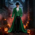 thumbnail image 5 of Gentleman Overcoat, Halloween Costume, Victorian Overcoat, Long Trench Coat Vest, Long Trench Coat With Vest Set Victorian Gothic Gentleman Overcoat Halloween Costume for Halloween Party, Green M, 5 of 6