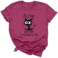 thumbnail image 2 of It's Fine I'm Fine Everything is Fine Funny Cat Printed T-Shirt for Women Short Sleeve Graphic Womens Tee Tops, 2 of 5