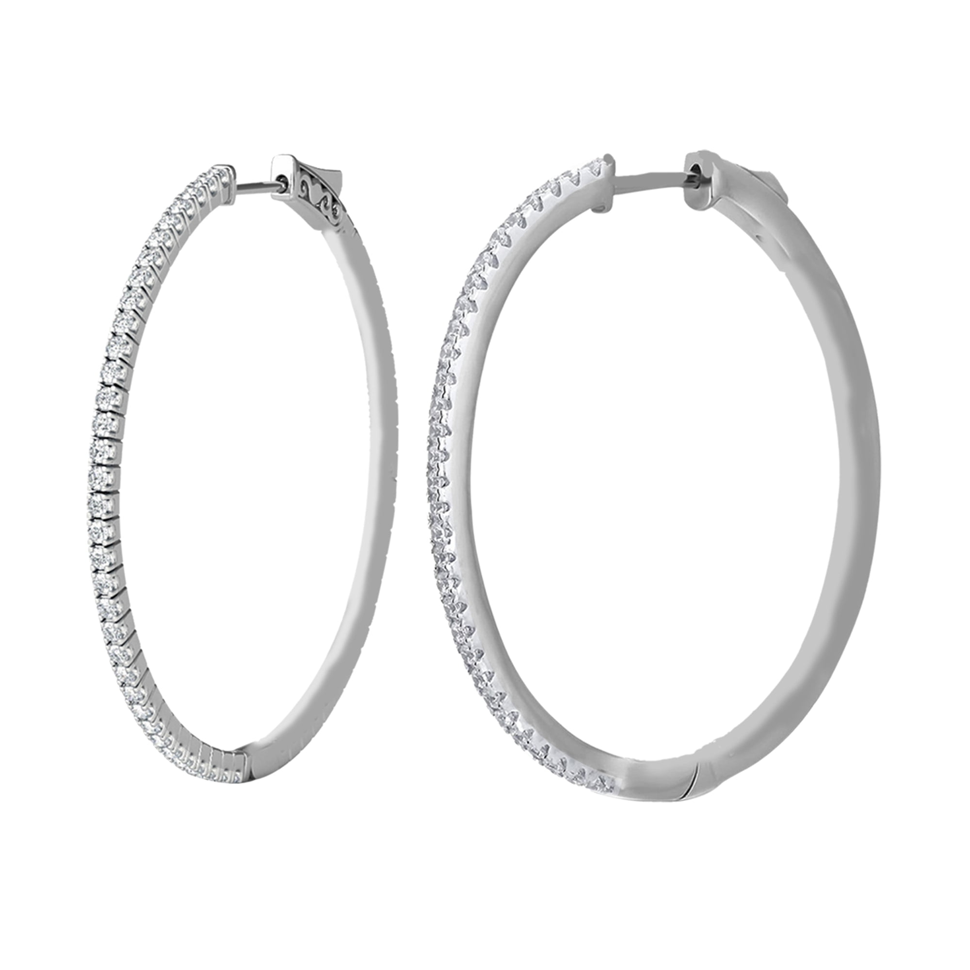 1/2 Carat T.W.CZ Rhodium Overlay Brass Outside Hoop Earring 20mm.