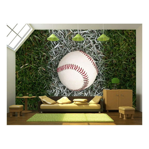 wall26 - a Close Up of a Baseball Sitting on The Foul Line. - Removable Wall Mural | Self-Adhesive Large Wallpaper - 100x144 inches