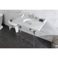 thumbnail image 3 of Kingston Brass LMS36MA8 Pemberton 36" Carrara Marble Console Sink with Acrylic Legs (8-Inch, 3-Hole), Carrara Marble White/Brushed Nickel, 3 of 8