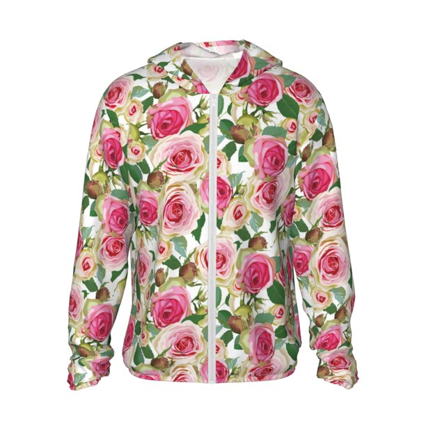 Balery Rose Flowers Sudadera ligera de manga larga con capucha y protección solar UPF 50+ para hombre y mujer, ideal para pesca y running-Large