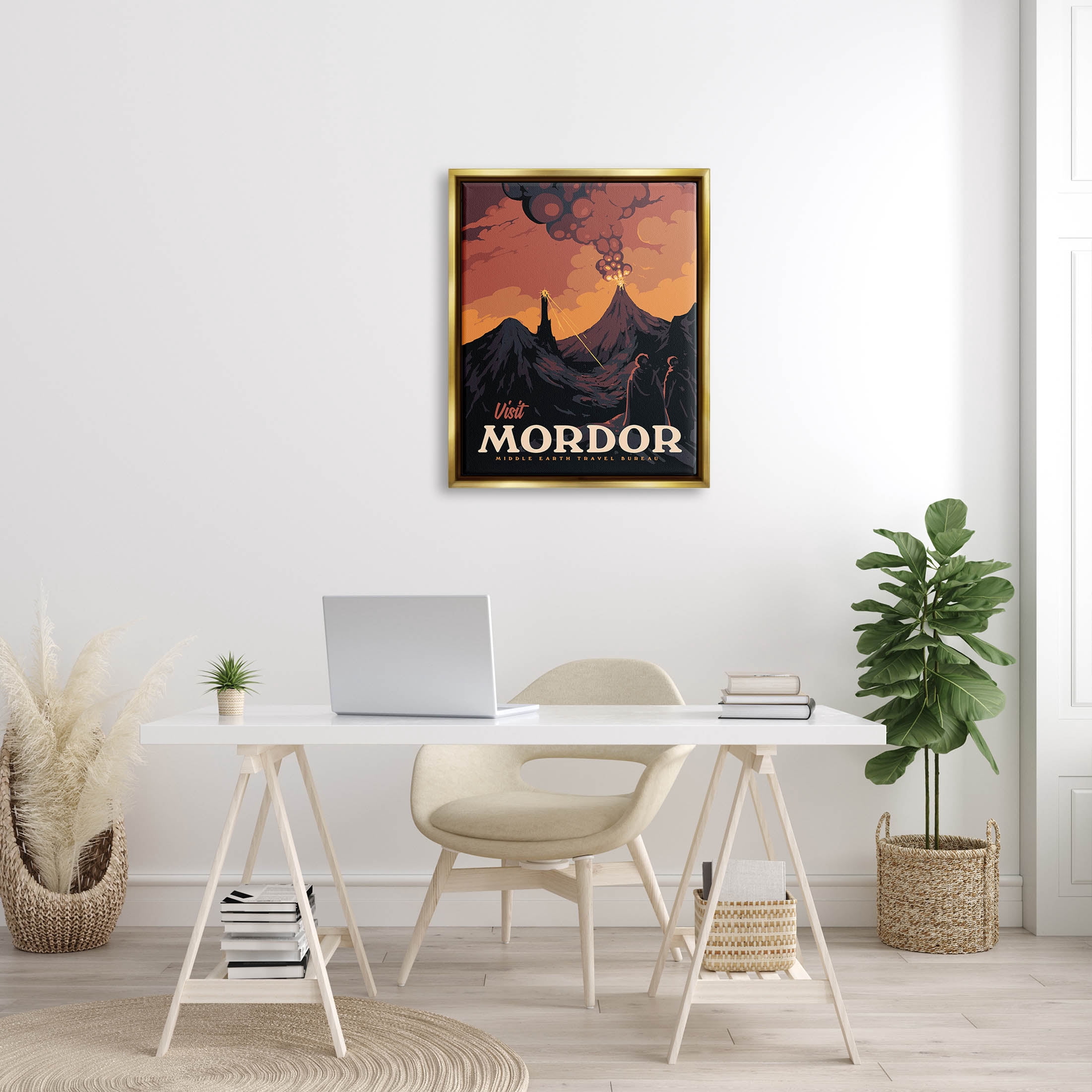 Stupell Industries Visit Mordor Volcano Fantasy Literature Graphic Art Metallic Gold Floating Framed Canvas Print Wall Art, Design by Matheus Lopes Castro