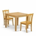 thumbnail image 6 of OXDL3-OAK-W - 3-Piece Kitchen Dining Set- 2 Kitchen Chairs and Modern dining room table - Wooden Seat and Slatted Chair Back - Oak Finish, 6 of 9