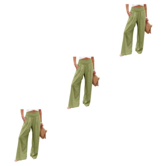 Qarigey Señoras verano primavera pantalones bolsillos largo suelto Casual pierna ancha elástico moda para salón Streetwear amarillo verde Type1 NO1