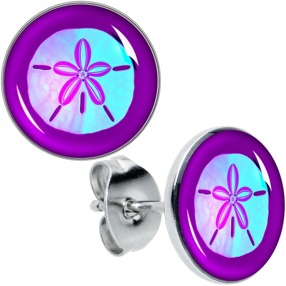 Body Candy 20G Stainless Steel Purple Nautical Sand Dollar Pierced Stud Earrings Set for Women Men