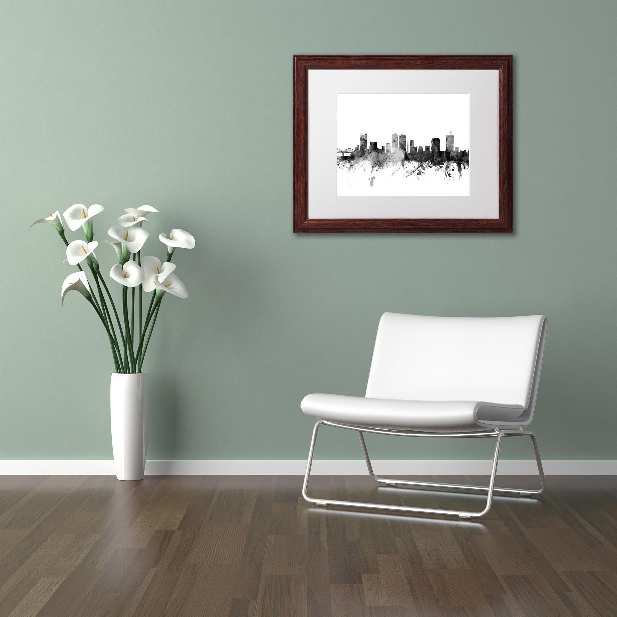 Trademark Fine Art "Fort Worth Texas Skyline B&W" Canvas Art by Michael Tompsett, White Matte, Wood Frame