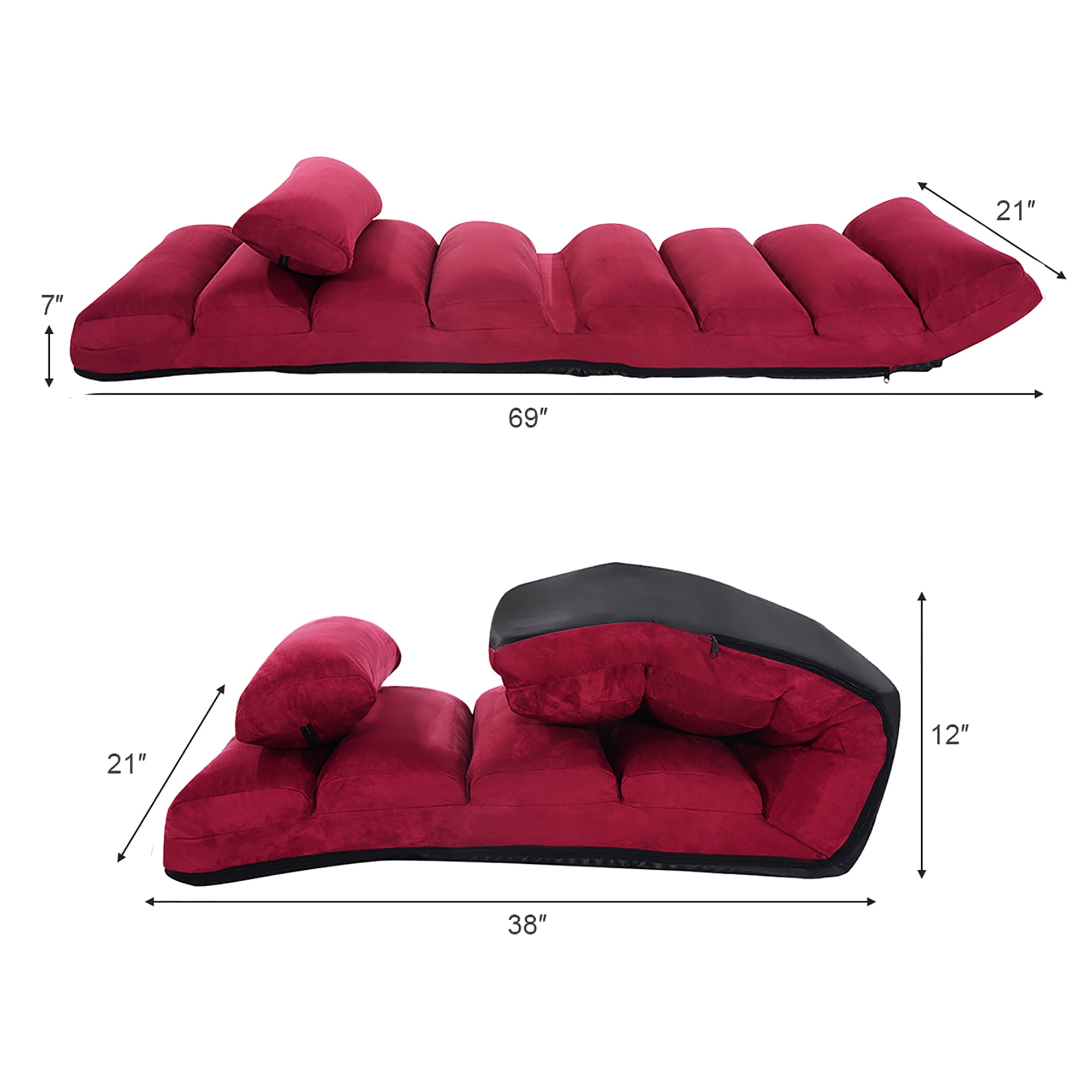 Costway Convertible Single Sleeping Sofa Chair Folding Lazy Living Room Couch Bed Lounge Chair with Pillow in Burgundy Walmart