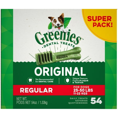 4 Greenies - GREENIES Original Regular Size Natural Dental Dog Treats, 54 oz. Pack