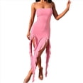 thumbnail image 2 of Vestido de Fiesta Elegante de Verano para Mujer, Sin Tirantes, Tubo, Midi, Ajustado, con Volantes Irregulares y Borlas Rosa M, 2 of 10