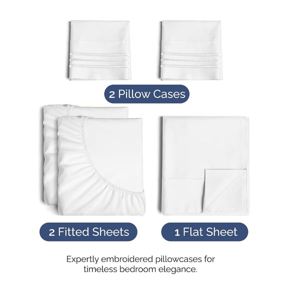 Split King Size 5 Piece Sheet Set with Deep Pockets White