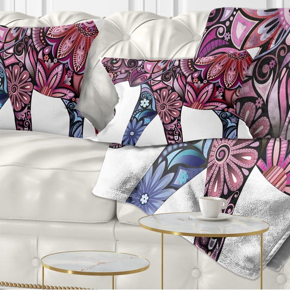 Designart Purple Cheerful Elephant - Animal Throw Pillow - 12x20