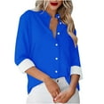 thumbnail image 2 of AXXD Blue Basic Oversized Shirts for Women Summer 2024 Solid Color Casual Everyday Single-breasted Long-sleeved Shirt Tops, 2 of 5