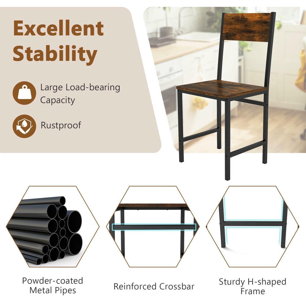 Kadyn Set of 4 Dining Chairs with Metal Frame, Slanted Back Design, and Rustic Finish for Home Kitchen, Restaurant, and Dining Set Seating Solution, Coffee