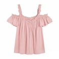 thumbnail image 4 of Summer Cold Shoulder Shirts for Women Boho V-Neck Short Sleeve Top Ruffled Casual Blouse Going Out Outfits for Vacation and Everyday, 4 of 4