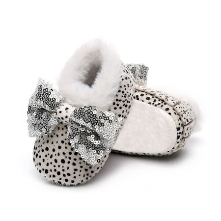 

Infant Baby Girls Soft Plush Snow Boots Leopard Tassels Bowknot Warm Cotton First Walkers Shoes