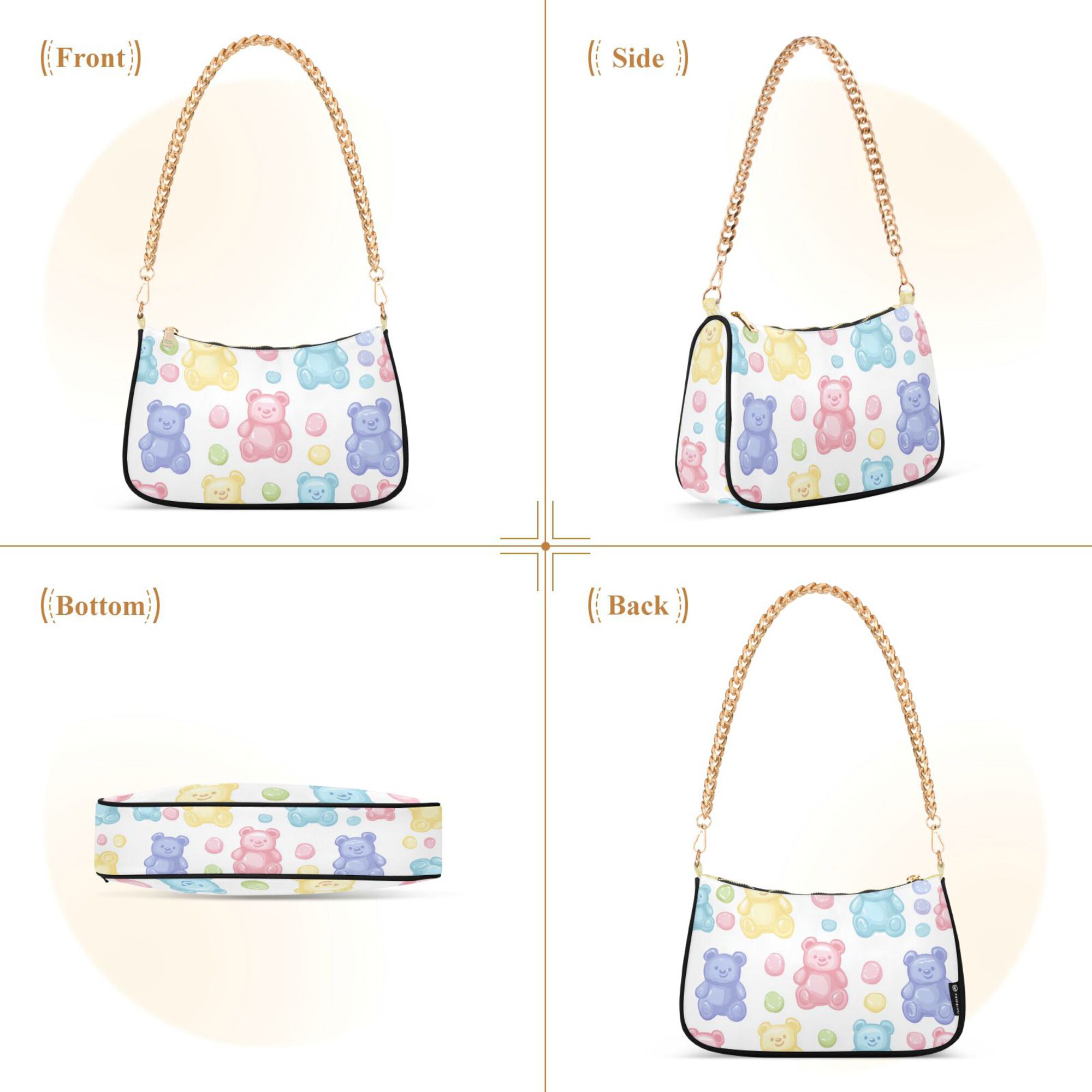 FORMRS Womens Shoulder Bag with Chain Strap Clutch Purse Cute Tote Handbag, Colorful Gummy Bears Pattern