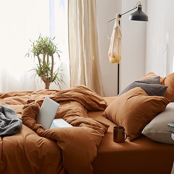 Burnt Orange Duvet Cover Queen Size Rust Terracotta Fall Bedding Set