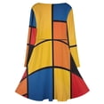 thumbnail image 5 of Mondrian Inspired（3） Long Sleeve Dresses For Women Vintage Elegant Party Dress Oversized V-neck Dress S-8XL, 5 of 7