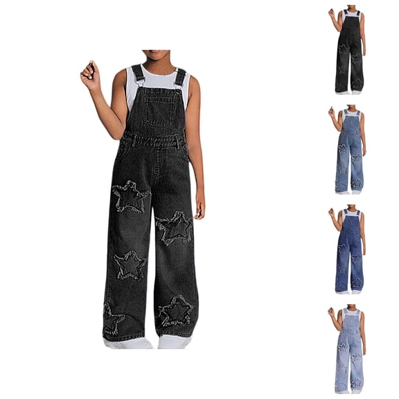 Girl Clothes Pant for Girls Trendy Girls Denim Overalls With Star Casual Wide Leg Jumpsuit For Teen Girls Comfortable Summer Fall Outfit