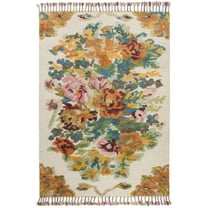 SAFAVIEH Kenya Cybill Floral Braided Fringe Area Rug, Orange/Light Grey, 8' x 10'