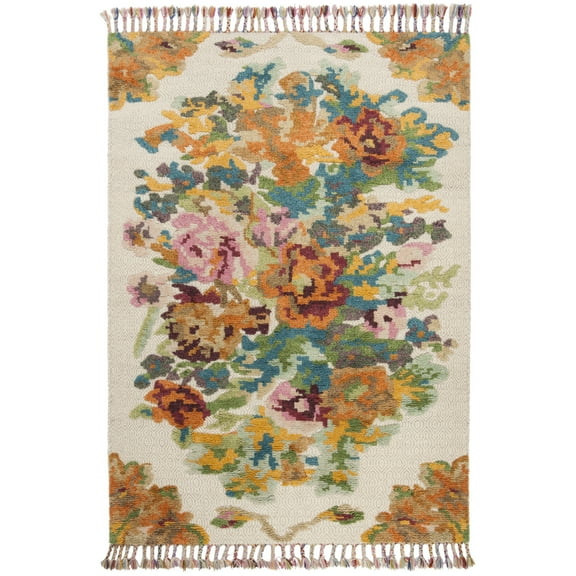 SAFAVIEH Kenya Cybill Floral Braided Fringe Area Rug, Orange/Light Grey, 8' x 10'