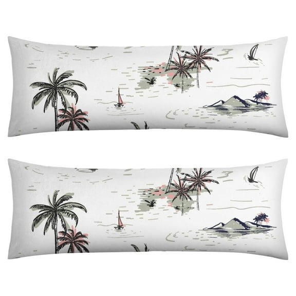 Aloha Tropical Sunset Palm Tree Body Pillow Cover - Cozy 20x54 Stretchy Pillowcase for Back/Knee Support (Machine Washable)