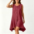 thumbnail image 5 of Josdec Women's Casual Round Neck Sleeveless Mini Dresses Button Front Irregular Hem Cotton Solid Color for Summer Daily Wear S-XXL, 5 of 8